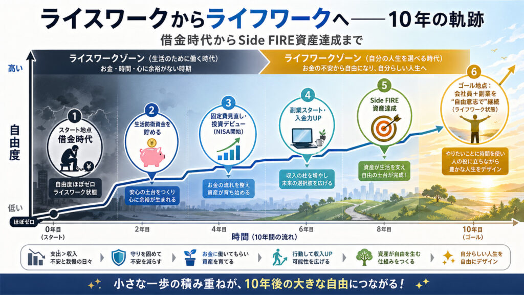 ライスワークとライフワークの違いを示した図解