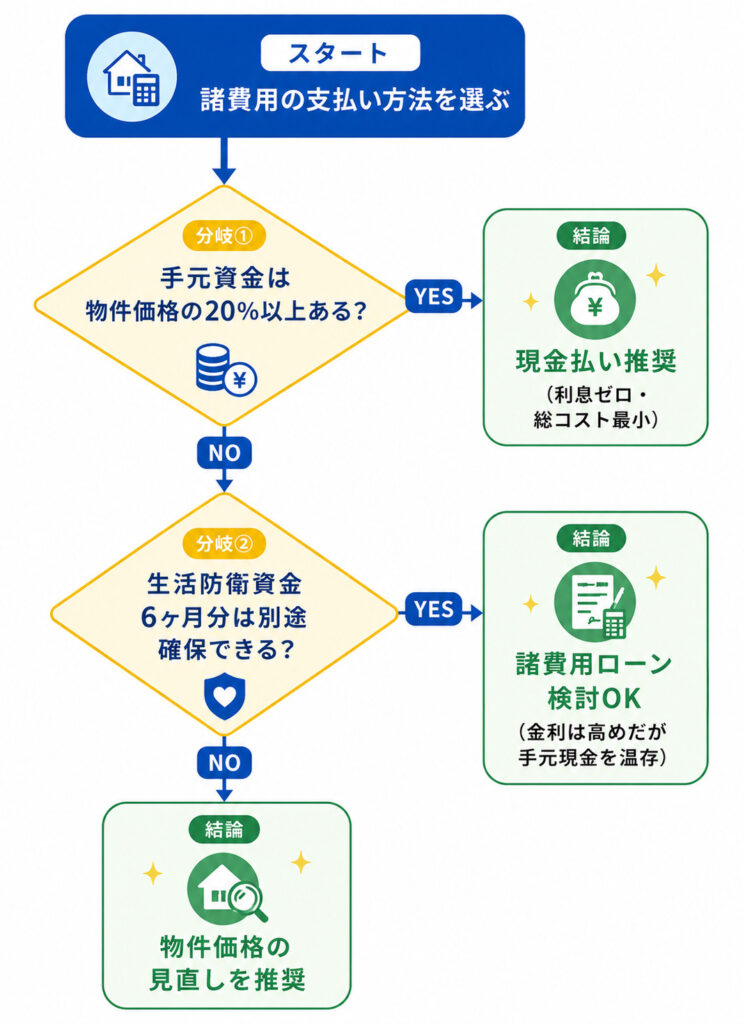 諸費用を現金払いするか諸費用ローンを使うかのFP判断フローチャート