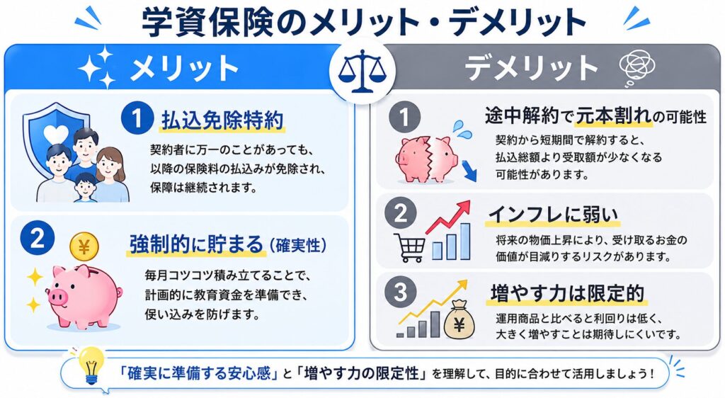 学資保険のメリットとデメリットを左右で対比した一覧表