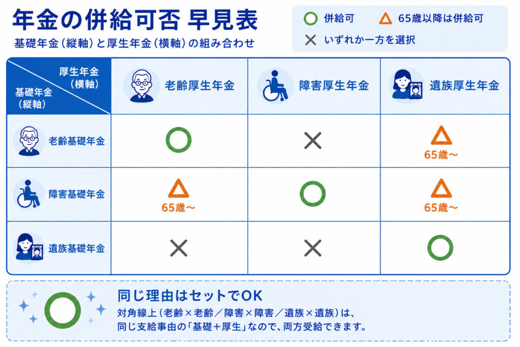 2026年度の年金の併給できる組み合わせを一覧にした早見表の図